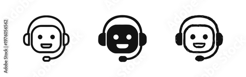Customer Service Support Operator with Headset Icons Set.