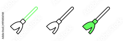Set line Handle broom icon isolated on white background. Cleaning service concept. Vector