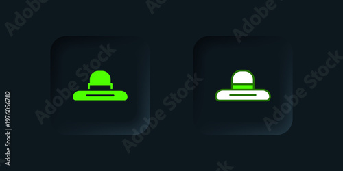 Green Gardener, farmer or agricultural worker hat icon isolated on black background. Black square button. Vector