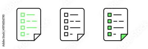 Set line Clipboard with checklist icon isolated on white background. Control list symbol. Survey poll or questionnaire feedback form. Vector