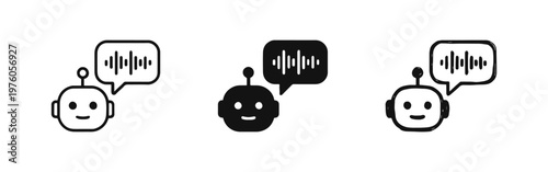 AI Chatbot Voice Assistant Icons with Speech Bubble and Sound Waves Set.