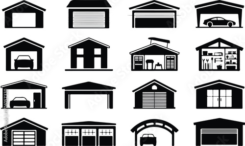 Garage Silhouette Icon Car Parking Outline Building Design