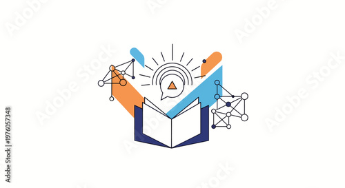 book with network connections and speech bubble for education and communication