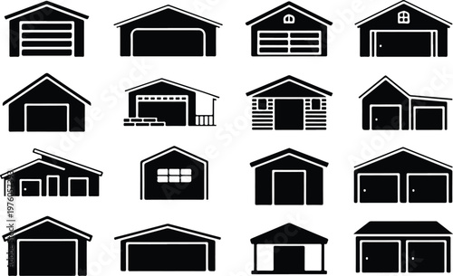 Garage Silhouette Icon Car Parking Outline Building Design