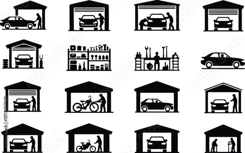 Garage Silhouette Icon Car Parking Outline Building Design
