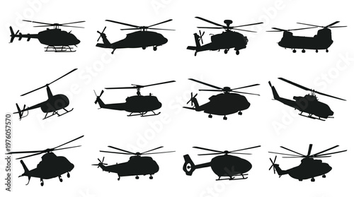 Collection of Various Helicopter Silhouettes.