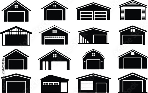 Garage Silhouette Icon Car Parking Outline Building Design