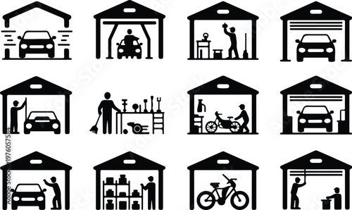 Garage Silhouette Icon Car Parking Outline Building Design