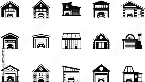Garage Silhouette Icon Car Parking Outline Building Design