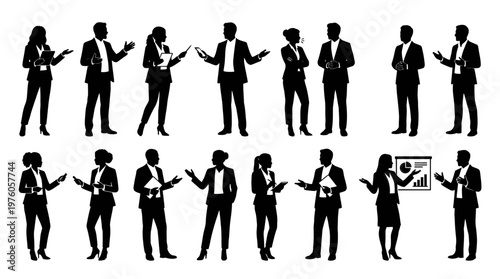 Silhouettes of business people communicating.