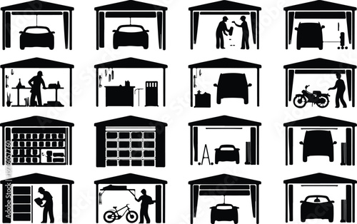 Garage Silhouette Icon Car Parking Outline Building Design