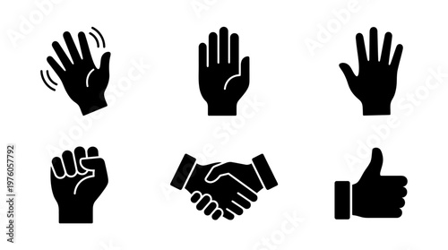 Black hand gestures and signs icons.