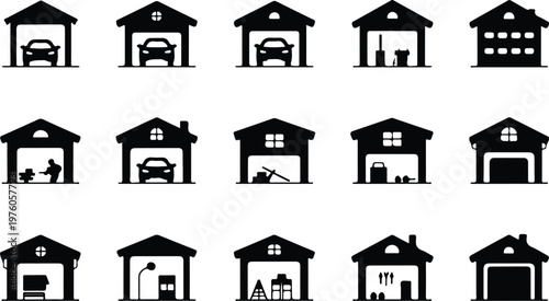 Garage Silhouette Icon Car Parking Outline Building Design