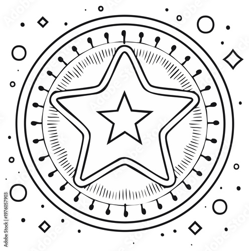 Black and white star icon design with decorative elements