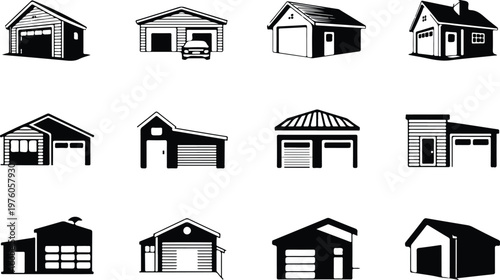 Garage Silhouette Icon Car Parking Outline Building Design