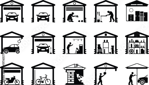 Garage Silhouette Icon Car Parking Outline Building Design