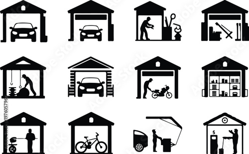 Garage Silhouette Icon Car Parking Outline Building Design