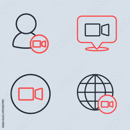 Set line Video chat conference, and icon. Vector