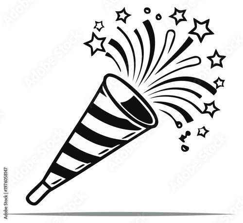 Party popper bursting with confetti and stars illustration