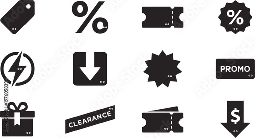 Black Friday sale discount icons set.