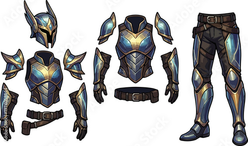 Fantasy armor costume pieces laid out.