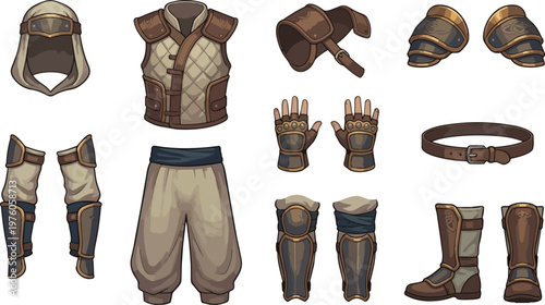 Medieval fantasy leather armor pieces.