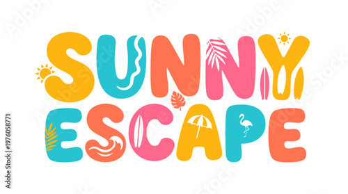 Sunny Escape Colorful Text Logo.