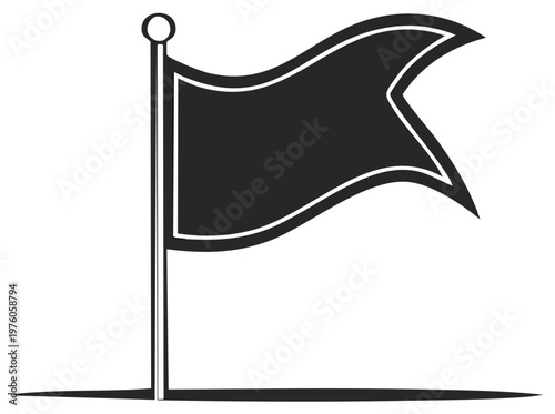 Black and white vector illustration of a flag on a pole