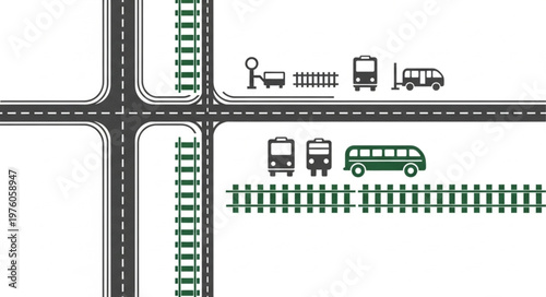 Transportation Network Illustration - Roads, Railways, and Public Transit.