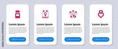 Set Heart, Flower tulip, Calendar with 8 March and Perfume. Business infographic template. Vector