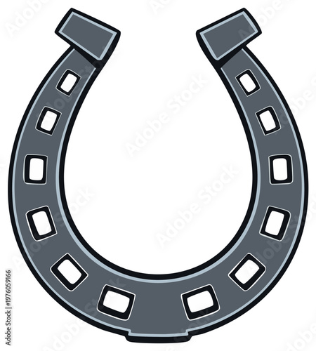 Grey metallic horseshoe lucky charm design illustration for good fortune and success and western themes