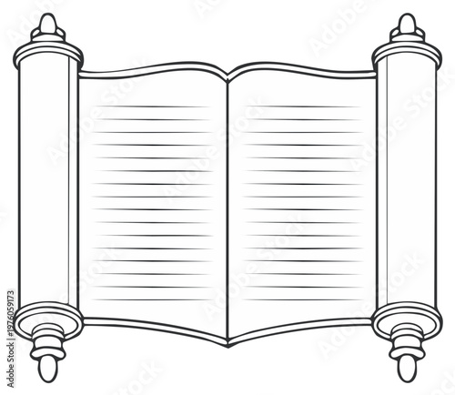 Open Scroll Illustration Revealing Text on Pages Old Parchment Graphic Design