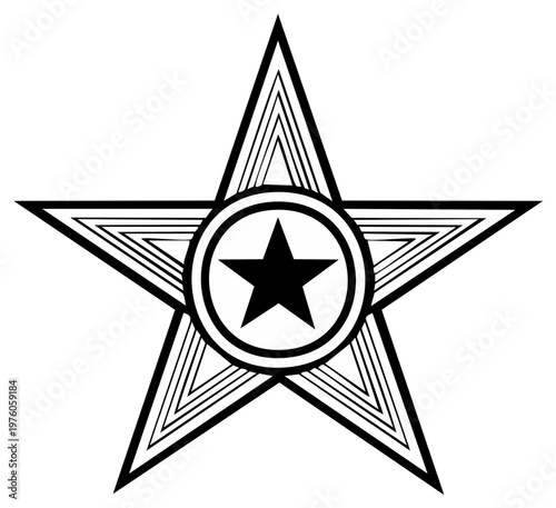Black and white geometric star design within a circle for design element