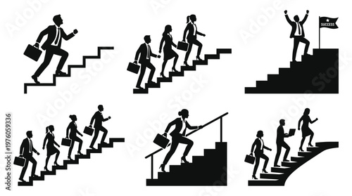 Businessman climbing up the career stairs.