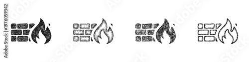 Sketch firewall protection icon design set