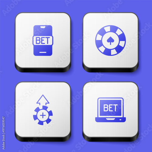 Set Online sports betting, Casino chips, and icon. White square button. Vector