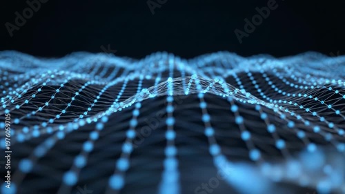 Glowing blue grid with connected nodes on a dark background with futuristic technology feel