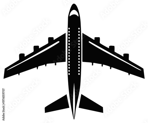 Top View Silhouette of a Large Commercial Airliner Jet Airplane Flying