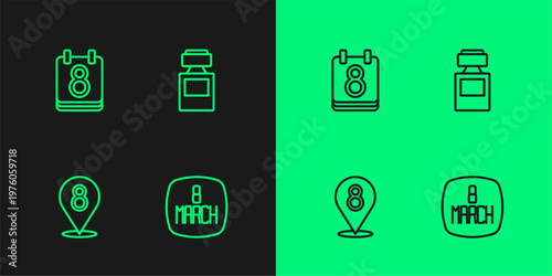 Set line 8 March, Calendar with and Perfume icon. Vector