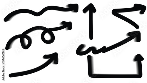 Set of Hand-Drawn Black Arrow Symbols with Soft Shadow and Marker Texture
