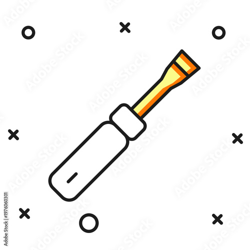 Filled outline Screwdriver icon isolated on white background. Service tool symbol. Flat filled outline style with shadow. Vector