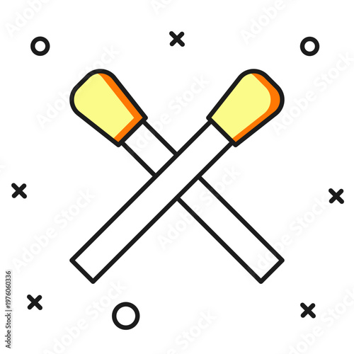 Filled outline Burning match with fire icon isolated on white background. Match with fire. Matches sign. Flat filled outline style with shadow. Vector