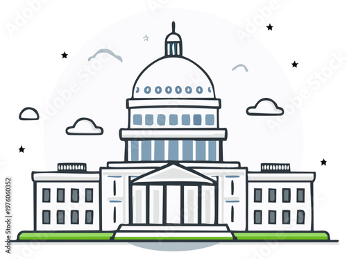 Flat design building with dome and columns against light background illustration government architecture landmark