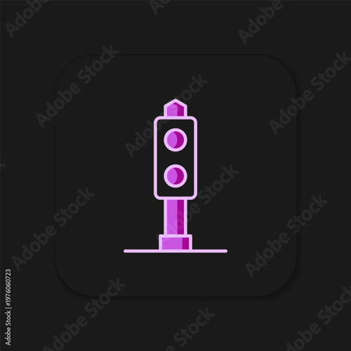 Filled outline Train traffic light icon isolated on black background. Traffic lights for the railway to regulate the movement of trains. Flat filled outline style with shadow. Vector