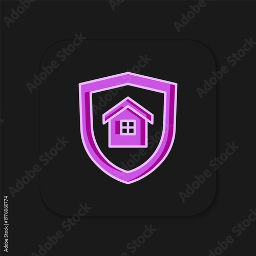 Filled outline House with shield icon isolated on black background. Insurance concept. Security, safety, protection, protect concept. Flat filled outline style with shadow. Vector