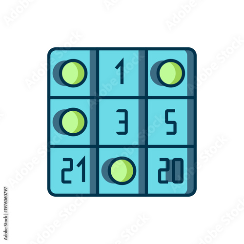 Filled outline Bingo card with lucky numbers icon isolated on white background. Flat filled outline style with shadow. Vector