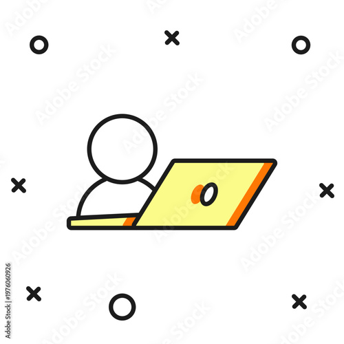 Filled outline Video chat conference icon isolated on white background. Online meeting work form home. Remote project management. Flat filled outline style with shadow. Vector