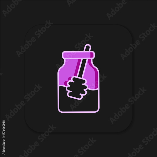 Filled outline Jar of honey and honey dipper stick icon isolated on black background. Food bank. Sweet natural food symbol. Honey ladle. Flat filled outline style with shadow. Vector