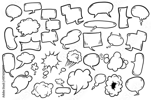 Classic Hand Drawn Speech Bubble Set Clean Comic Dialogue Shapes