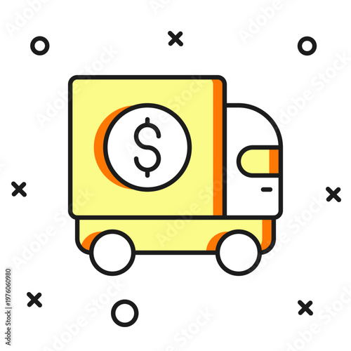 Filled outline Armored truck icon isolated on white background. Flat filled outline style with shadow. Vector